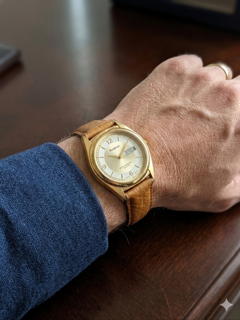 VINTAGE ARMITRON MECHANICAL MEN’S LEATHER WRISTWATCH